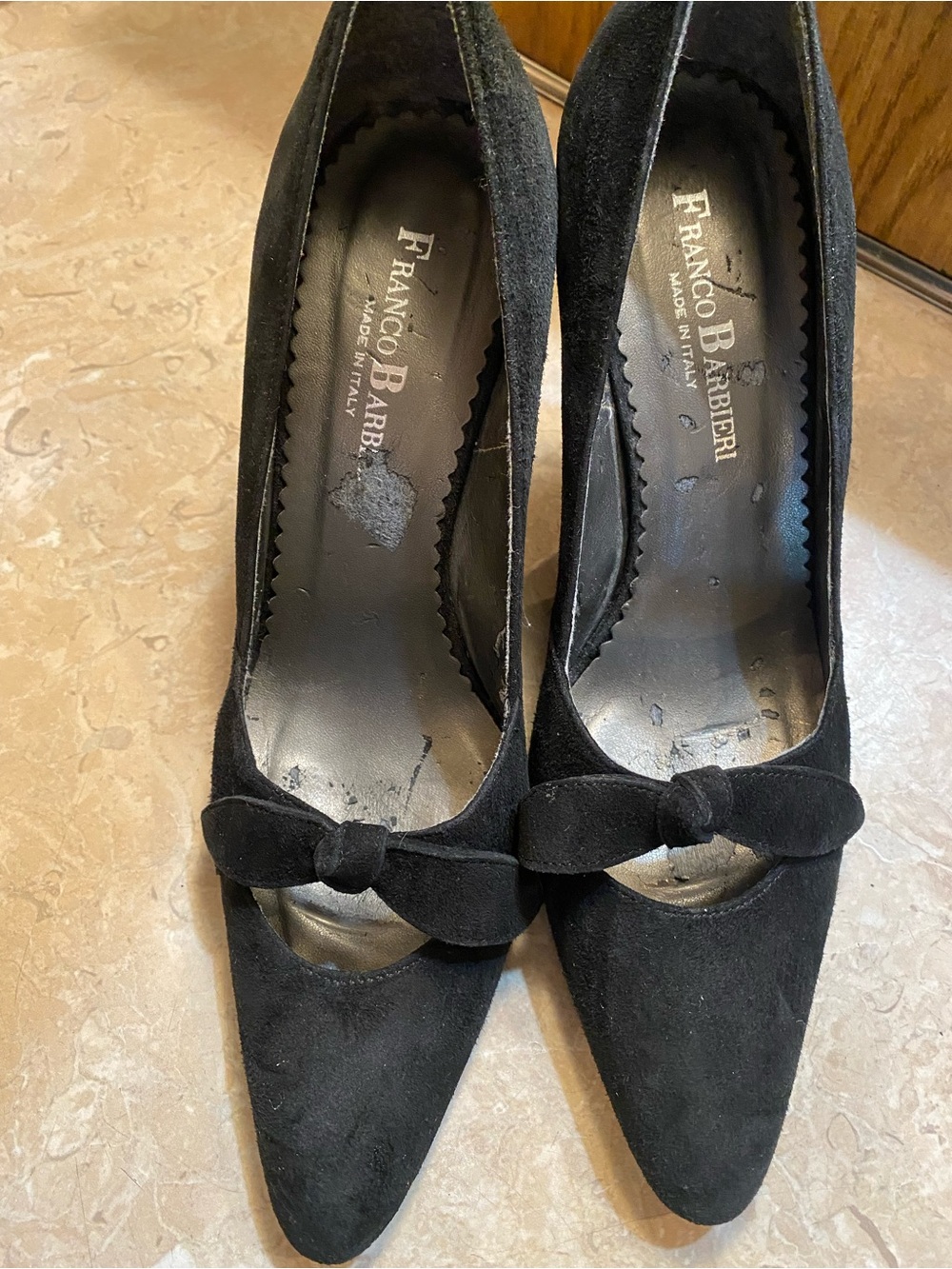 Franco Barbieri Black Suede Pointed Bow Heels